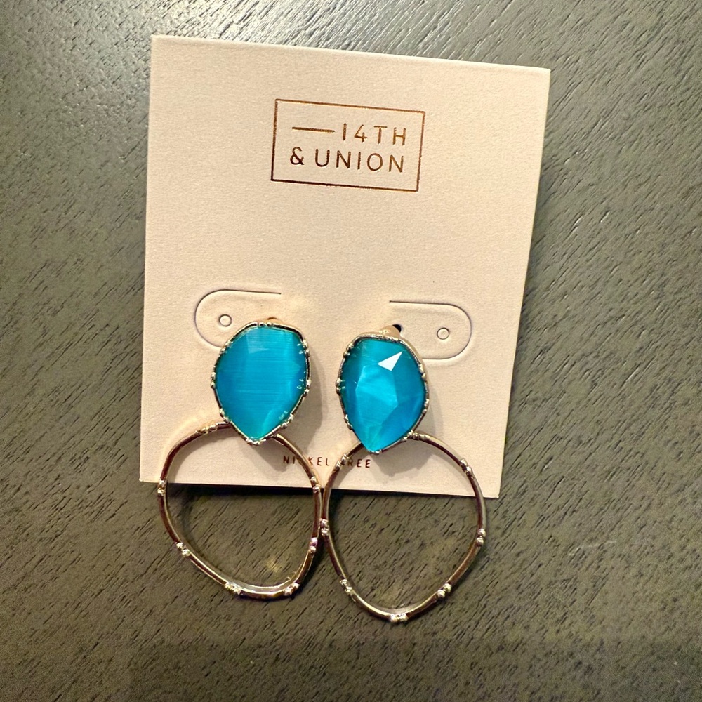 14th & Union Blue and Gold Hammered Hoop Earrings